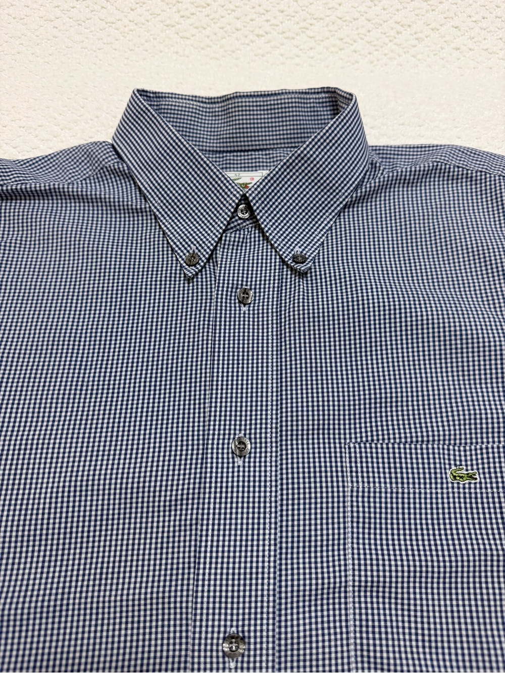 Vintage Lacoste Gingham Check Blue White Button Down Shirt Men’s Size 42